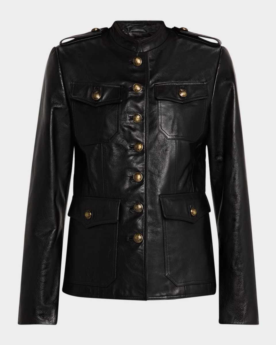 Geraldine Leather Fitted Safari Jacket